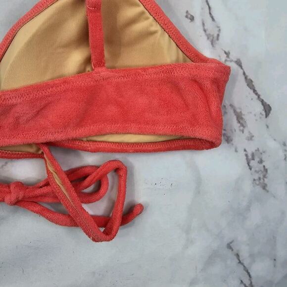 J Crew Swim Top 2X Coral Terry Wrap Triangle Bikini Padded Double String BK551 - Picture 6 of 8